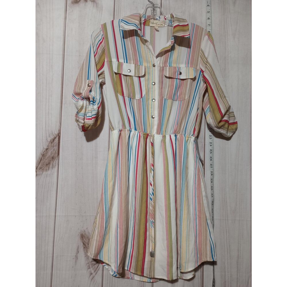 Bebop Dress Womens Small Striped‎ Button Front Drawstring Waist Pockets Casual